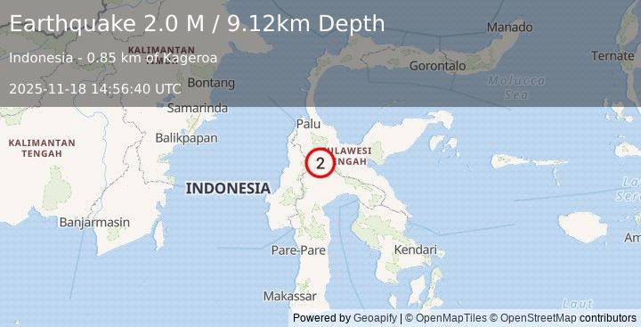 Earthquake Sulawesi, Indonesia (2.0 M) (2025-11-18 14:56:40 UTC)