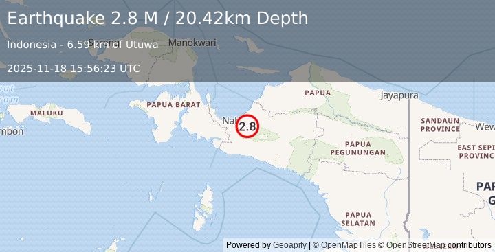 Earthquake West Papua Region, Indonesia (2.8 M) (2025-11-18 15:56:23 UTC)