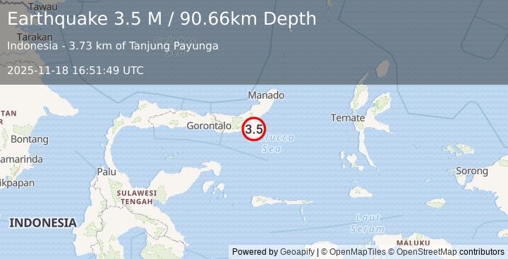 Earthquake Minahassa Peninsula, Sulawesi (3.5 M) (2025-11-18 16:51:49 UTC)