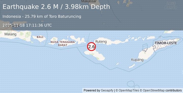 Earthquake Sumba Region, Indonesia (2.6 M) (2025-11-18 17:11:36 UTC)