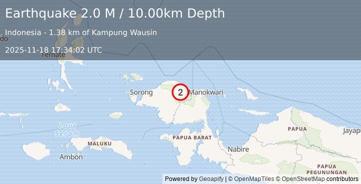 Earthquake West Papua Region, Indonesia (2.0 M) (2025-11-18 17:34:02 UTC)