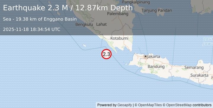 Earthquake Southwest of Sumatra, Indonesia (2.3 M) (2025-11-18 18:34:56 UTC)