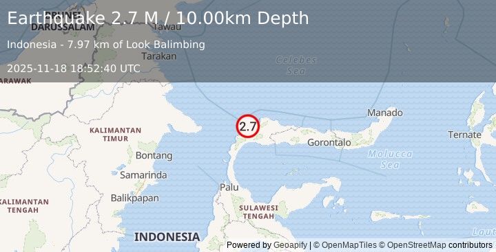 Earthquake Minahassa Peninsula, Sulawesi (2.7 M) (2025-11-18 18:52:40 UTC)