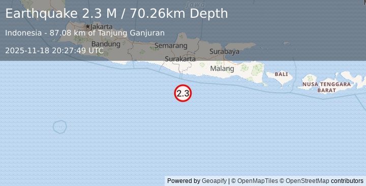 Earthquake Java, Indonesia (2.4 M) (2025-11-18 20:27:47 UTC)