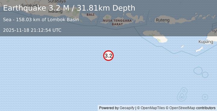 Earthquake South of Sumbawa, Indonesia (3.2 M) (2025-11-18 21:12:54 UTC)