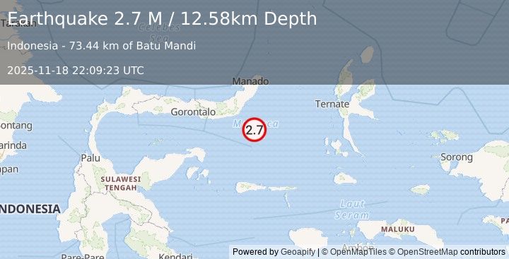 Earthquake Southern Molucca Sea (2.7 M) (2025-11-18 22:09:23 UTC)