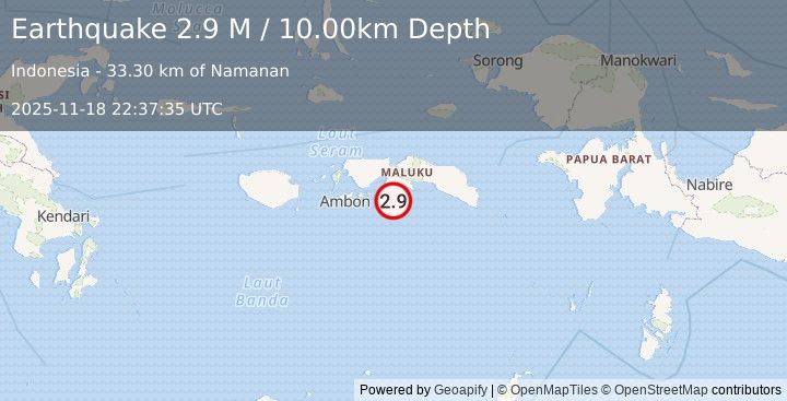 Earthquake Seram, Indonesia (2.9 M) (2025-11-18 22:37:35 UTC)