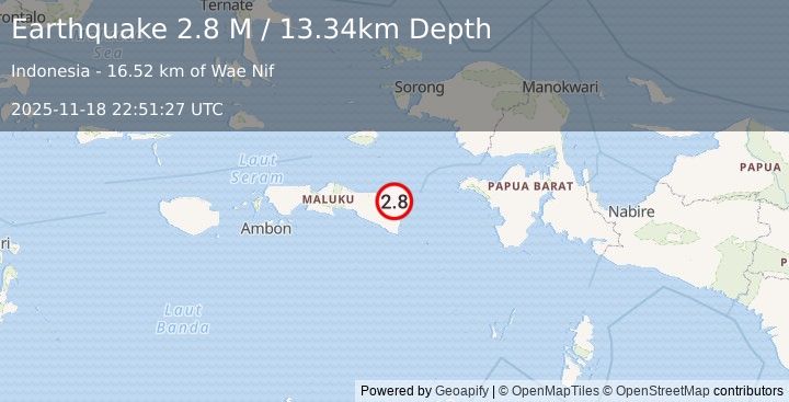 Earthquake Seram, Indonesia (2.8 M) (2025-11-18 22:51:27 UTC)