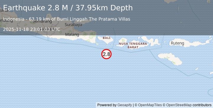 Earthquake South of Bali, Indonesia (2.8 M) (2025-11-18 23:01:03 UTC)