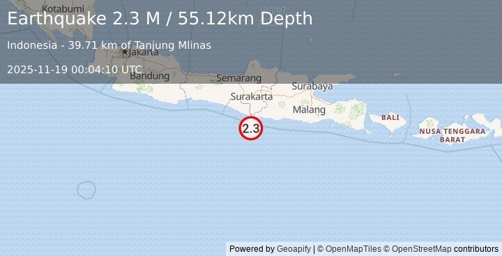 Earthquake Java, Indonesia (2.3 M) (2025-11-19 00:04:10 UTC)