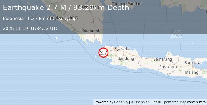 Earthquake Sunda Strait, Indonesia (2.7 M) (2025-11-19 01:34:22 UTC)