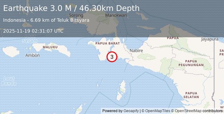 Earthquake West Papua Region, Indonesia (3.0 M) (2025-11-19 02:31:07 UTC)