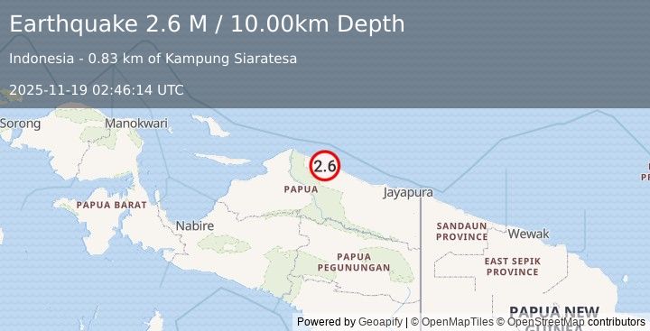 Earthquake Near North Coast of West Papua (2.6 M) (2025-11-19 02:46:14 UTC)