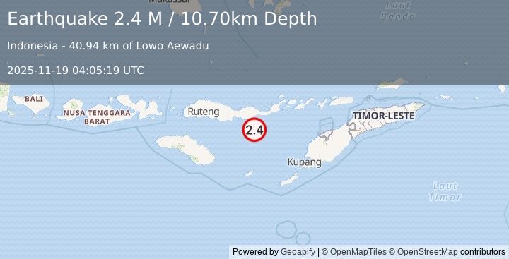 Earthquake Savu Sea (2.6 M) (2025-11-19 04:05:18 UTC)