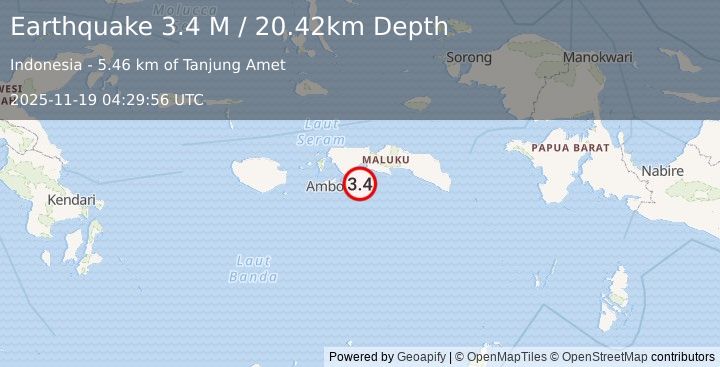 Earthquake Seram, Indonesia (3.4 M) (2025-11-19 04:29:56 UTC)