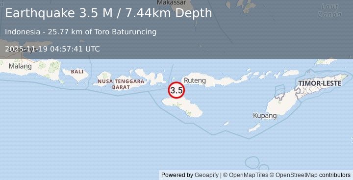 Earthquake Sumba Region, Indonesia (3.4 M) (2025-11-19 04:57:40 UTC)