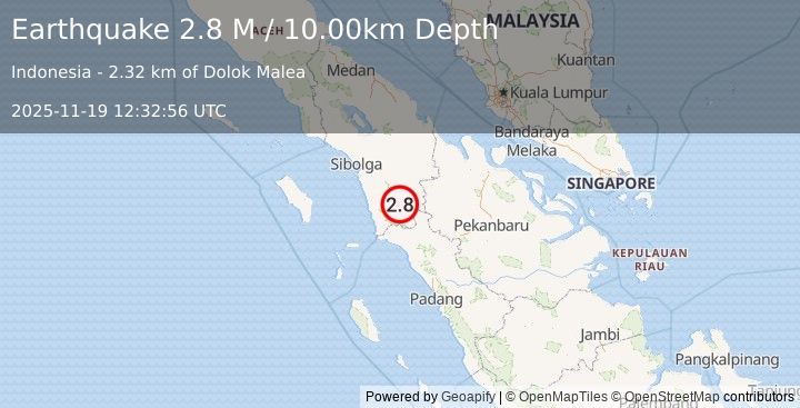 Earthquake Northern Sumatra, Indonesia (2.9 M) (2025-11-19 12:32:56 UTC)