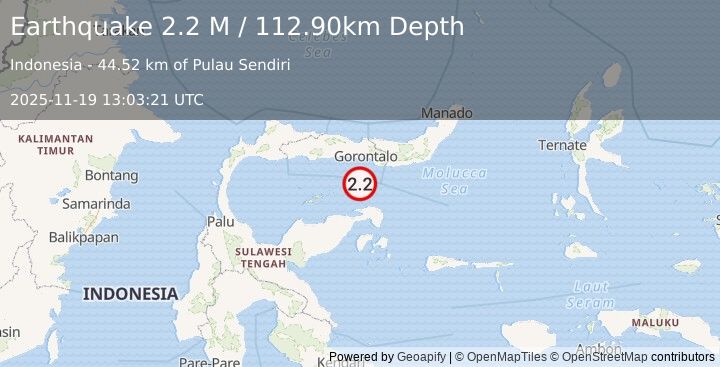 Earthquake Minahassa Peninsula, Sulawesi (2.2 M) (2025-11-19 13:03:21 UTC)