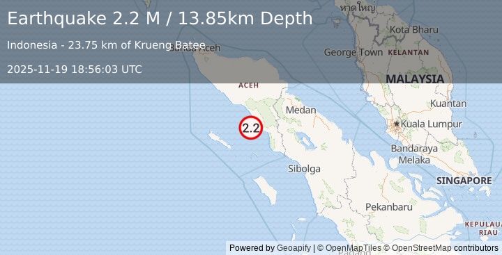 Earthquake Northern Sumatra, Indonesia (2.2 M) (2025-11-19 18:56:03 UTC)