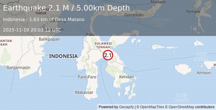 Earthquake Sulawesi, Indonesia (2.1 M) (2025-11-19 20:03:12 UTC)