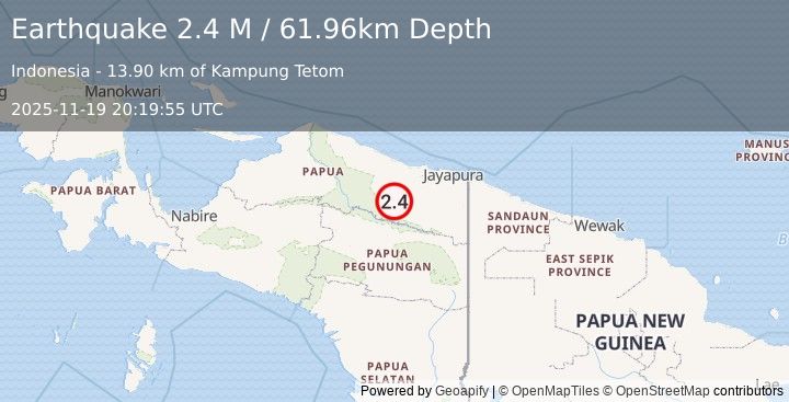 Earthquake West Papua, Indonesia (2.4 M) (2025-11-19 20:19:55 UTC)