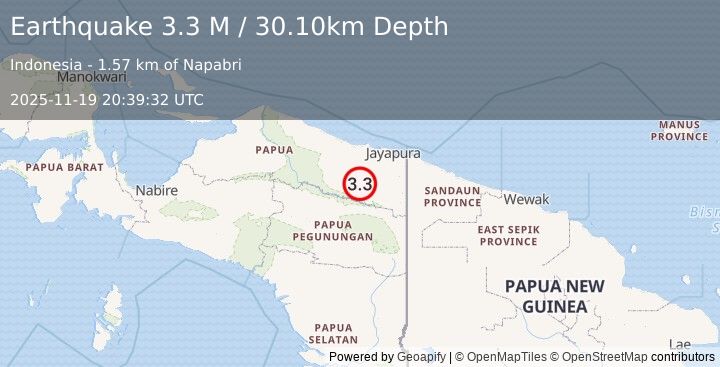 Earthquake West Papua, Indonesia (3.3 M) (2025-11-19 20:39:32 UTC)