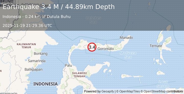 Earthquake Minahassa Peninsula, Sulawesi (3.4 M) (2025-11-19 21:29:33 UTC)