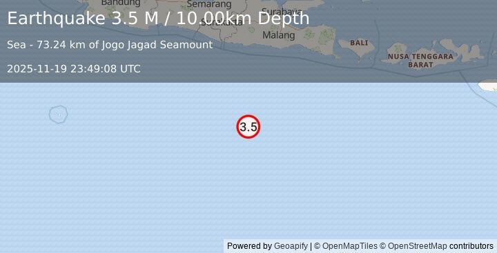 Earthquake South of Java, Indonesia (3.5 M) (2025-11-19 23:49:08 UTC)