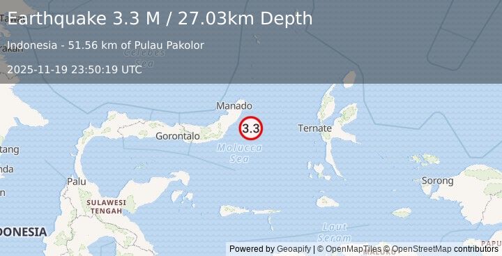 Earthquake Northern Molucca Sea (3.3 M) (2025-11-19 23:50:19 UTC)
