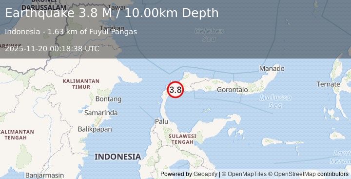 Earthquake Minahassa Peninsula, Sulawesi (3.8 M) (2025-11-20 00:18:38 UTC)