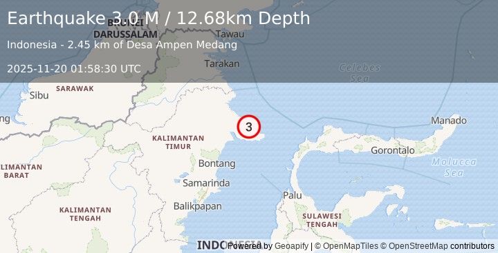 Earthquake Borneo (3.0 M) (2025-11-20 01:58:30 UTC)