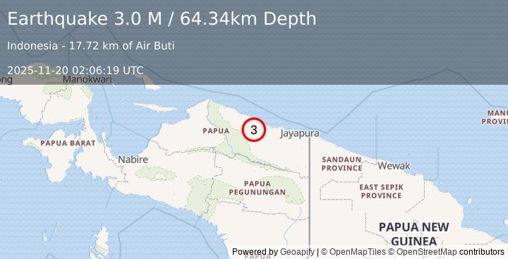 Earthquake Near North Coast of West Papua (3.0 M) (2025-11-20 02:06:19 UTC)