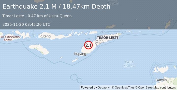 Earthquake Timor Region (2.1 M) (2025-11-20 03:45:20 UTC)