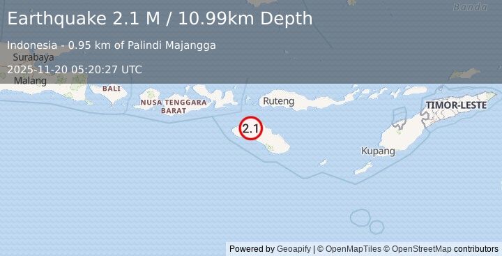 Earthquake Sumba Region, Indonesia (2.1 M) (2025-11-20 05:20:27 UTC)