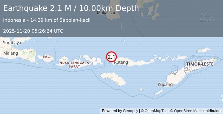 Earthquake Flores Region, Indonesia (2.1 M) (2025-11-20 05:26:23 UTC)