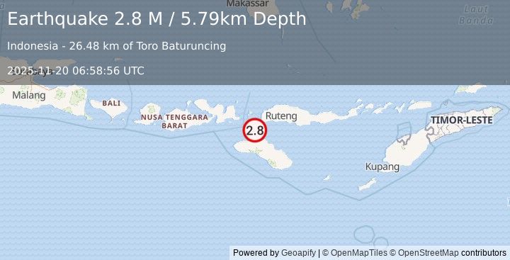 Earthquake Sumba Region, Indonesia (2.8 M) (2025-11-20 06:58:56 UTC)