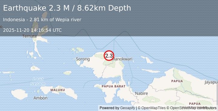 Earthquake West Papua Region, Indonesia (2.3 M) (2025-11-20 14:16:54 UTC)