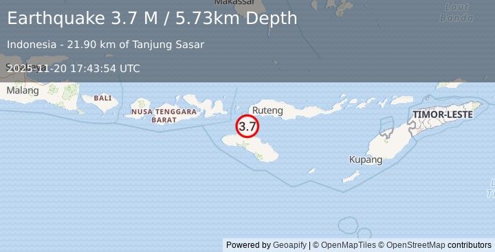Earthquake Sumba Region, Indonesia (3.7 M) (2025-11-20 17:43:54 UTC)