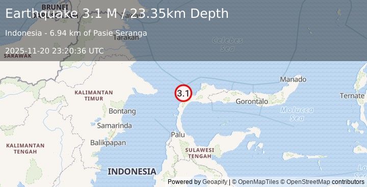 Earthquake Minahassa Peninsula, Sulawesi (3.1 M) (2025-11-20 23:20:39 UTC)