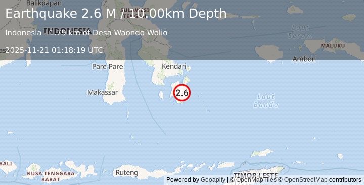 Earthquake Sulawesi, Indonesia (3.0 M) (2025-11-21 01:18:20 UTC)