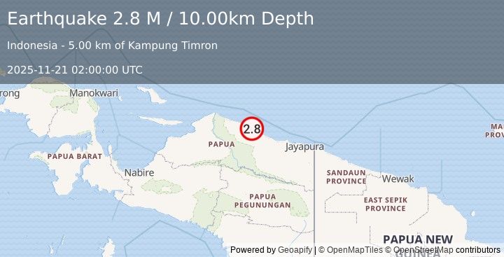 Earthquake Near North Coast of West Papua (2.8 M) (2025-11-21 02:00:00 UTC)