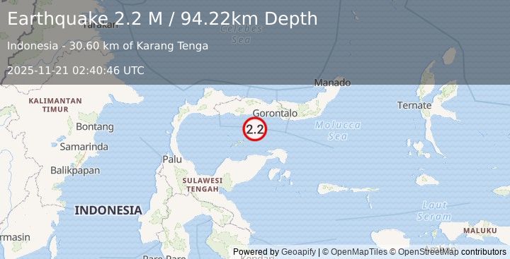 Earthquake Minahassa Peninsula, Sulawesi (2.2 M) (2025-11-21 02:40:46 UTC)