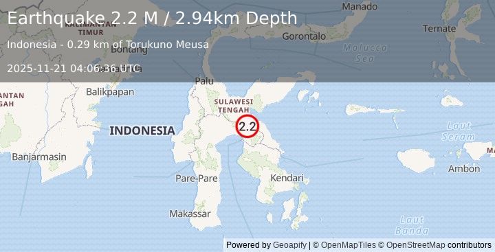 Earthquake Sulawesi, Indonesia (2.2 M) (2025-11-21 04:06:36 UTC)