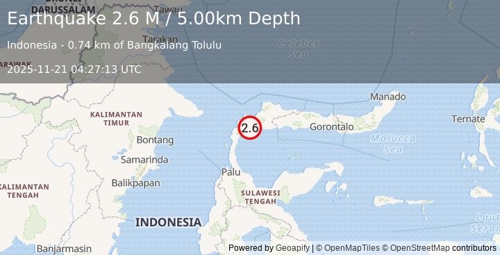 Earthquake Minahassa Peninsula, Sulawesi (2.6 M) (2025-11-21 04:27:13 UTC)