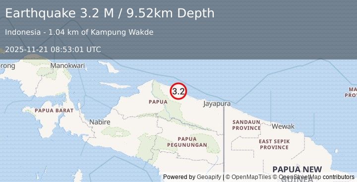 Earthquake Near North Coast of West Papua (3.2 M) (2025-11-21 08:53:01 UTC)