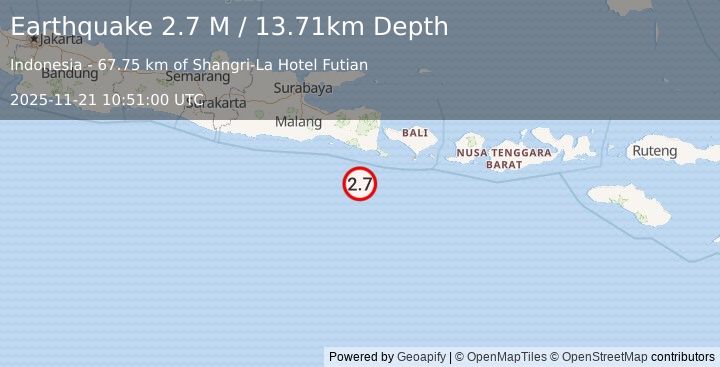 Earthquake South of Java, Indonesia (2.7 M) (2025-11-21 10:51:00 UTC)