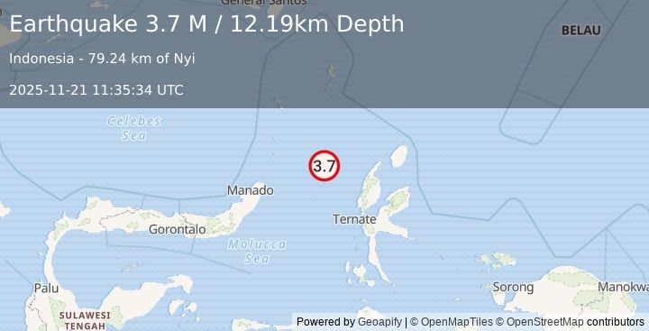 Earthquake Northern Molucca Sea (3.7 M) (2025-11-21 11:35:34 UTC)