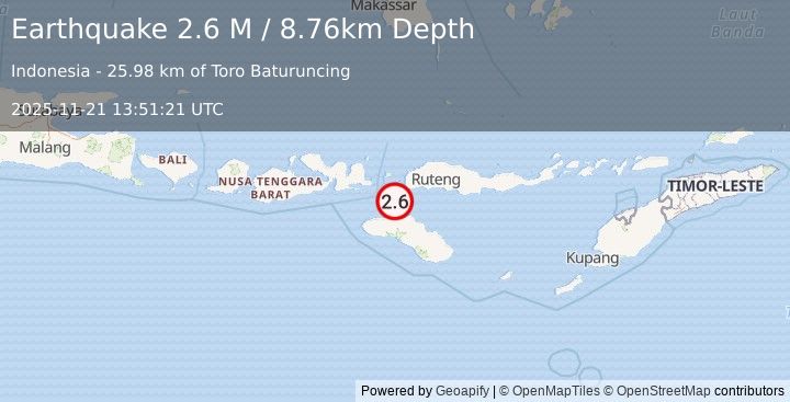 Earthquake Sumba Region, Indonesia (2.6 M) (2025-11-21 13:51:21 UTC)