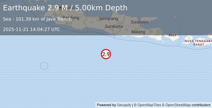 Earthquake South of Java, Indonesia (2.7 M) (2025-11-21 14:04:31 UTC)