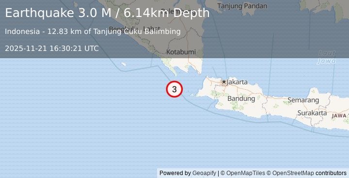 Earthquake Sunda Strait, Indonesia (2.8 M) (2025-11-21 16:30:20 UTC)